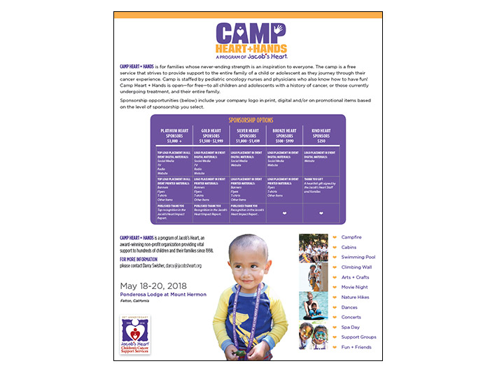 Jacob's Heart Camp Heart Hands Sponsor Sheet
